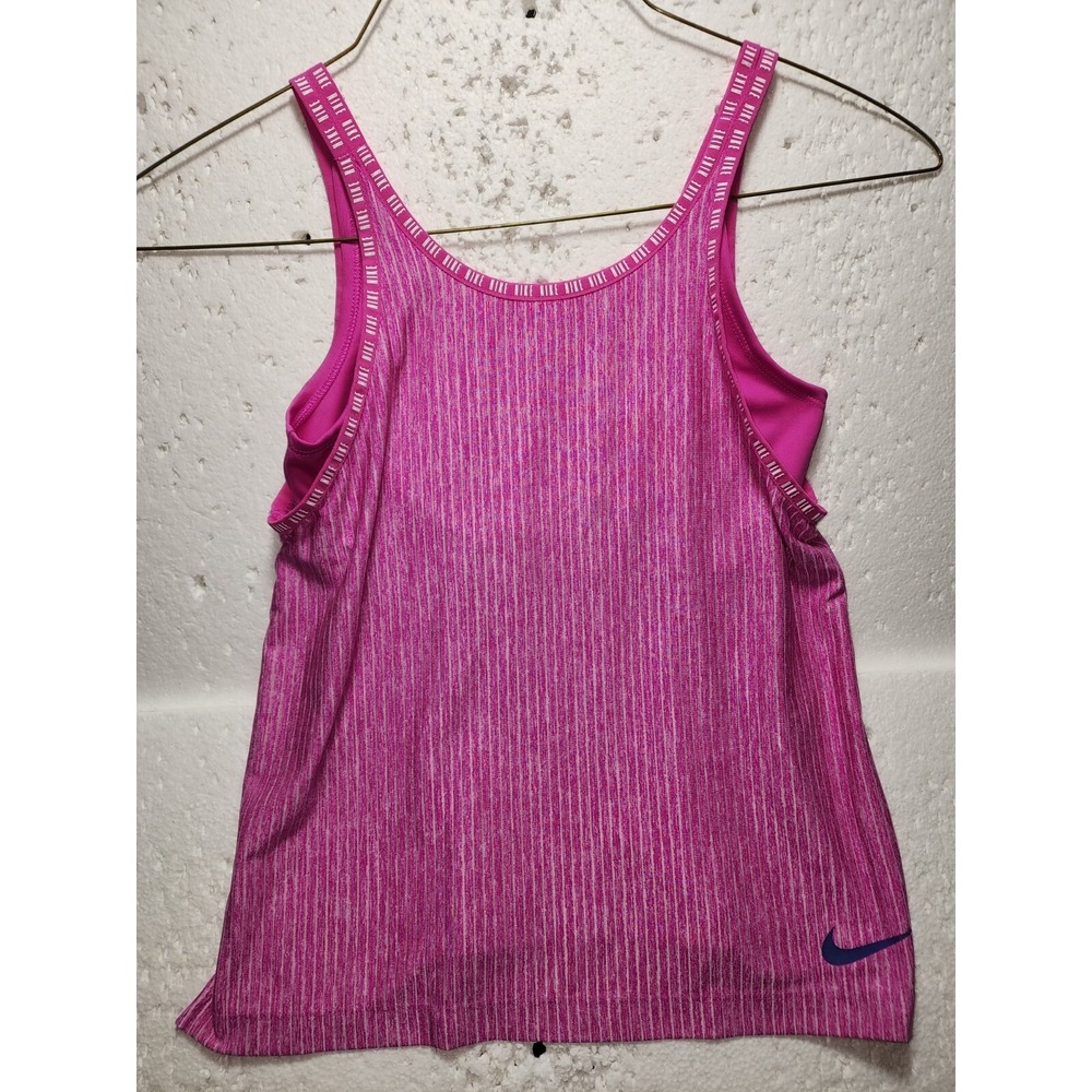 Nike Top Womens Large Pink White Striped Tank Dri-Fit Outdoor Workout Sleeveless